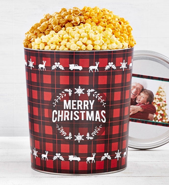Very Merry Plaid Merry Christmas Popcorn Tins